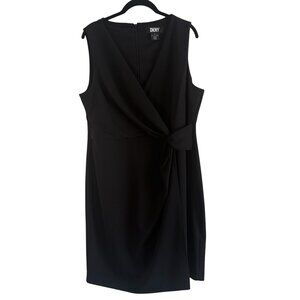 DKNY Women's Surplice Twist-front Sleeveless Sheath Dress In Black Size 14